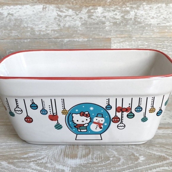 Hello Kitty Christmas Loaf Baking Pan Ceramic 9"x5" Sanrio Let it Snow Ornaments - Picture 3 of 9
